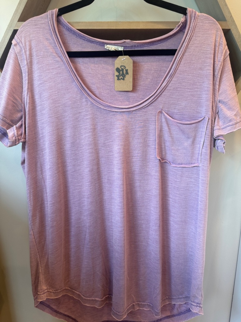 POL Lavender Scoop Neck Pocket Tee